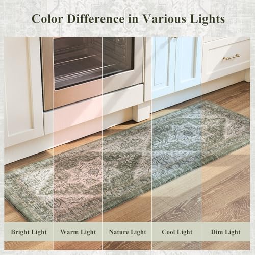 KIMODE Anti Fatigue Mats for Kitchen Floor, Green Distressed Kitchen Rugs