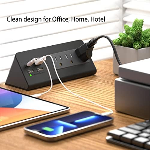 Nightstand Edge Mount Power Strip with USB-C Ports Tabletop Surge Protector Desk Clamp Power Sockets with 3 AC Outlets &4 Fast Charging USB Ports for Home Office Hotel and Dormitory (Black(2-Pack))