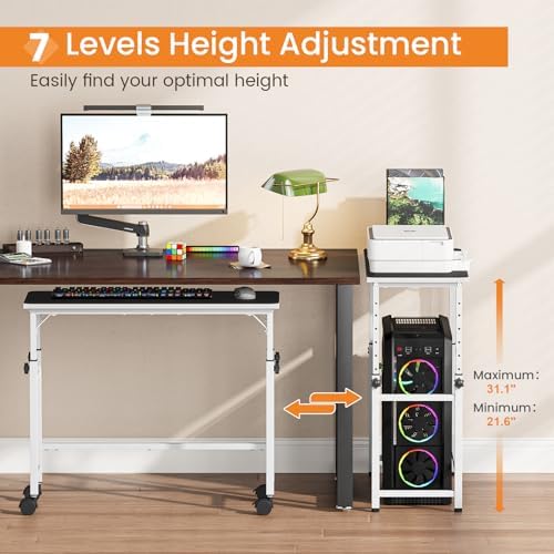 Snughome Mobile Keyboard Tray with Mouse Pad, Height Adjustment 21.6"-31.1", Keyboard Standing Desk, Rolling Under-Desk Extender with Lockable Casters, Desk Accessories for Home Office, White