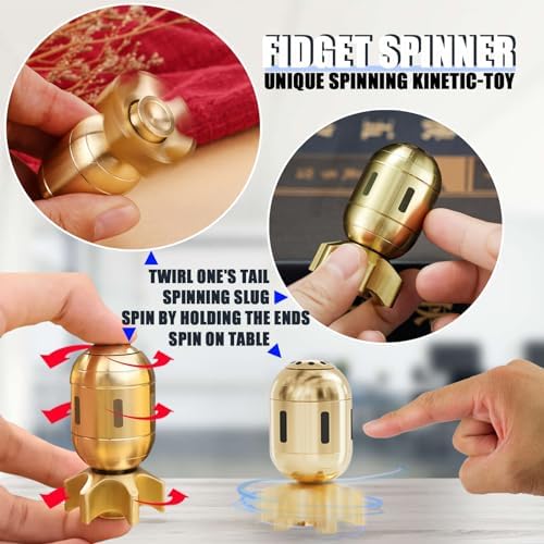 Fidget Spinner-Desk Toys, Metal Fidget Spinners, Fidget Toys Adults, Cool Gadgets for Kids, ADHD Stress Relief EDC Finger Spinning Toy, Brass Atomic Bomb Sculpture Office Home Decor