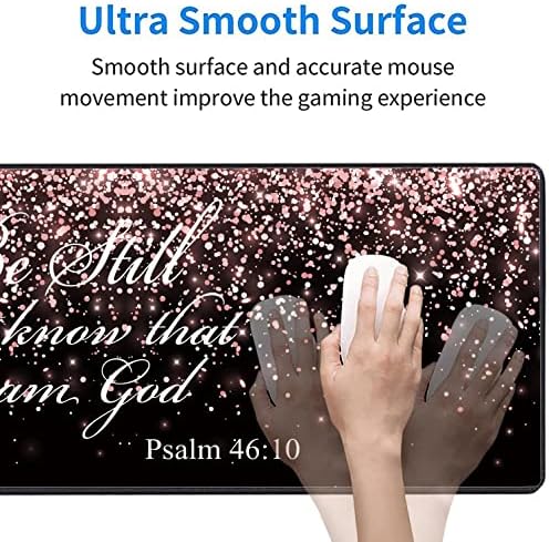 Large Gaming Mouse Pad, Keyboard Wrist Rest pad + Mouse Wrist pad + Coaster Set Extended Waterproof Non-Slip Table mat Suitable for Home Office Learning Games - Rose Gold Glitter Black Psalm46:10