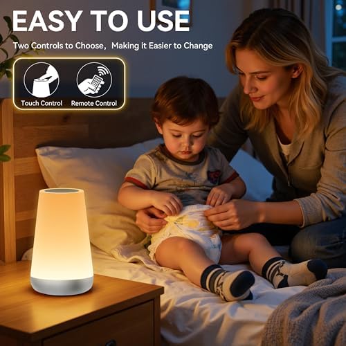 Auxmir Rechargeable Night Light, Touch Table Lamp with Remote, Silver