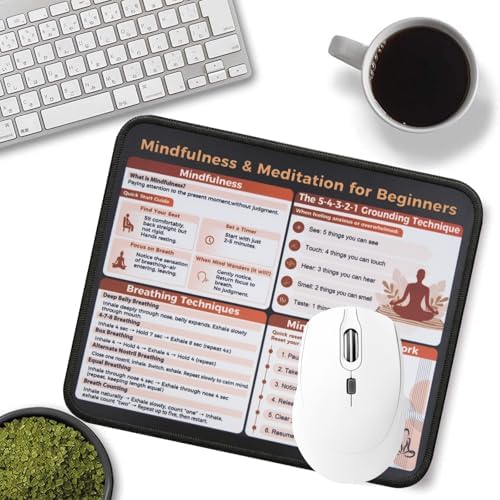 Mindfulness Meditation Mouse Pad, 5-4-3-2-1 Grounding Technique Desk Mat, Non-Slip Smooth Mousepad for Stress Relief Anxiety Relief