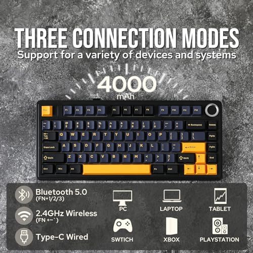 EPOMAKER x Aula F75 Gasket Mechanical Keyboard, 75% Wireless Hot Swappable Gaming Keyboard with Five-Layer Padding&Knob, BT/2.4GHz/USB-C, RGB (Black, Ice Vein Switch)