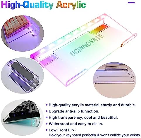 UCINNOVATE Dreamcolor Acrylic LED Backlit Keyboard Stand Tray, 60% Gaming USB Interface Tilted for Easy Ergonomic Typing and Working, Office Desk, Home