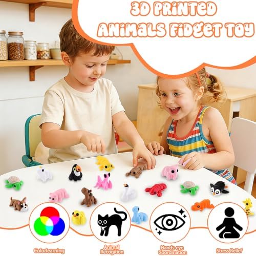 JOICEE 50Pcs Mini 3D Printed Animals Articulated Flexible Fidget Toys