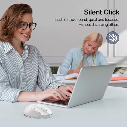 TECKNET Wireless Mouse, BT 5.0/2.4G, Silent 4800 DPI 6 Buttons, White