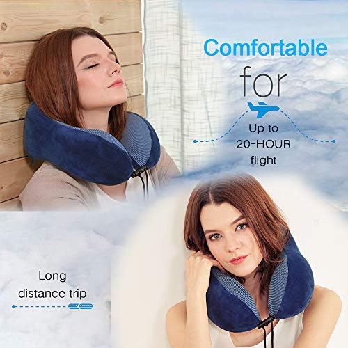 TALLGO Travel Pillow, Best Memory Foam Neck Pillow Head Support Soft Pillow for Sleeping Rest, Airplane Car & Home Use (Dark Blue)