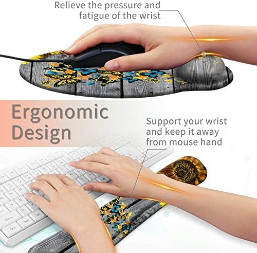 Keyboard Wrist Rest Pad and Mouse Pad Wrist Rest Support Set, Ergonomic Gaming Mousepad Durable Smooth Surface Non-Slip Base Sunflower Butterfly Design for Computer Laptop Home Office + Cute Coasters