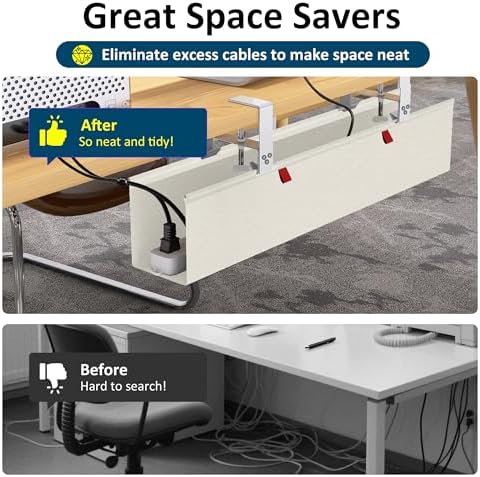 28" Small Under Desk Cable Management Tray No Drill, Compact Clamp On Cord Organizer for Dorm & Small Desk, Anti-Sag Oxford Fabric Wire Hider, Power Strip Holder (Beige, 28.6")