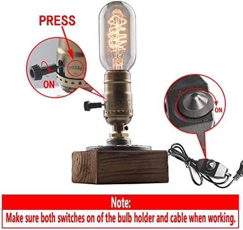 Industrial Steampunk Desk Lamp,Vintage Steam Punk Piping Table Top Lamp,Antique E26 Small Edison Bulb Iron Retro Lamps with Minimalist Loft Style Accent Wood Base for Bedside,Café,Bar,Pub,etc