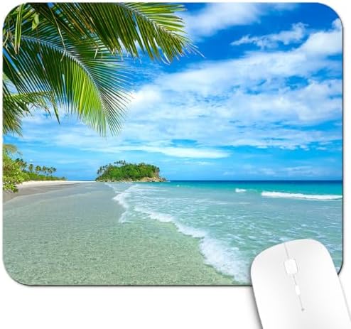 9.5x7.9 Inch Office/Gaming Mouse Pad, Tropical Beach Paradise Turquoise Ocean Coastline Palm Tree Island, Cute Anti-Slip Mat for Desk Decor