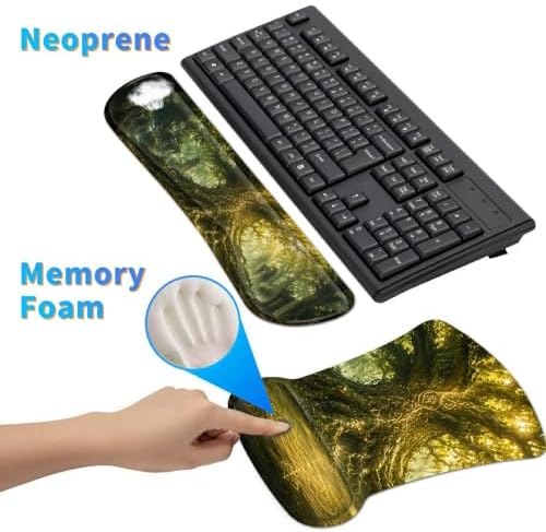 3-in-1 Ergonomic Memory Foam Keyboard Wrist Rest Pad Set, Forest Trees