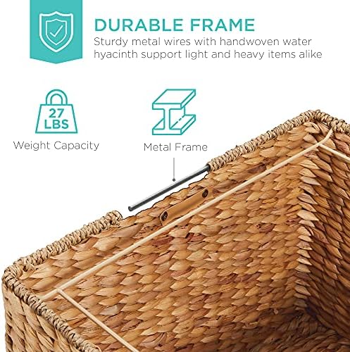 Best Choice Products Handwoven Water Hyacinth Rolling Filing Cabinet, Mobile File Organizer for Hanging Folders W/Lid and Locking Wheels For Home or Office – Natural