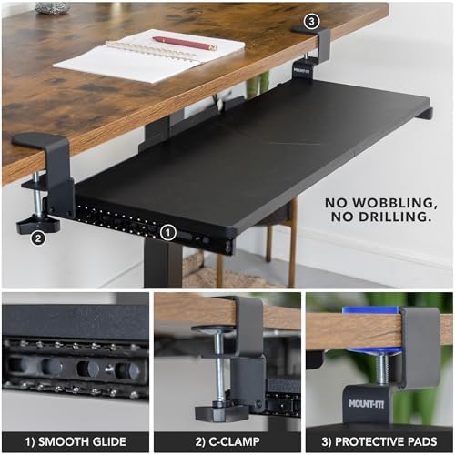 Mount-It! Keyboard Tray Under Desk, 30" (36" Including Clamps) Extra-Wide Pull Out Drawer, No-Drill C-Clamp Mount, Fits Desks 0"–1.77" Thick, Holds 11 lbs, Black