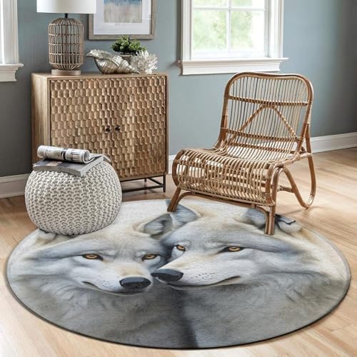 Fashion Round Area Rug Large Non Slip Carpet Unisex Home Decor Mat Wolves Love