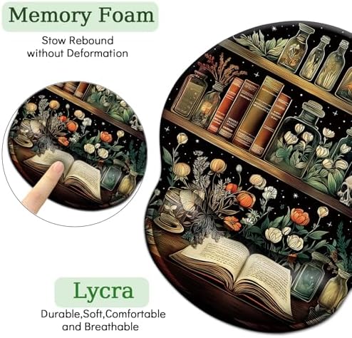 LIMKRIAN Goth Book Mouse Pad with Wrist Rest, Laptop Mousepad, 9.8 x 8.6in