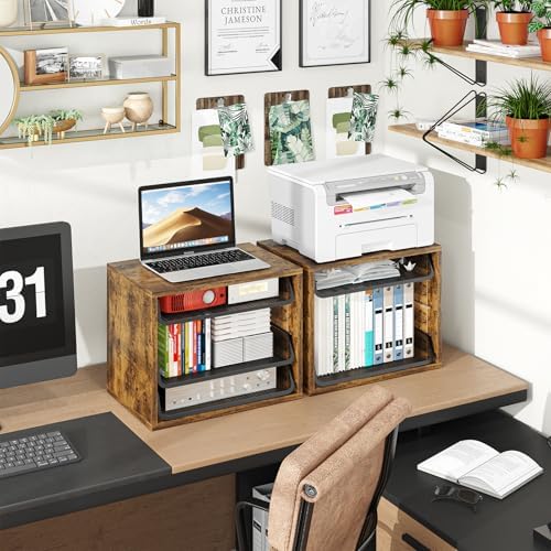 Simple Trending 4-Tier Desk File Organizer, Paper Organizer, Rustic Brown