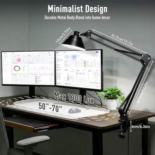 Led Desk Lamp for Home Office - Adjustable Swing Arm Desk Lamp with Clamp