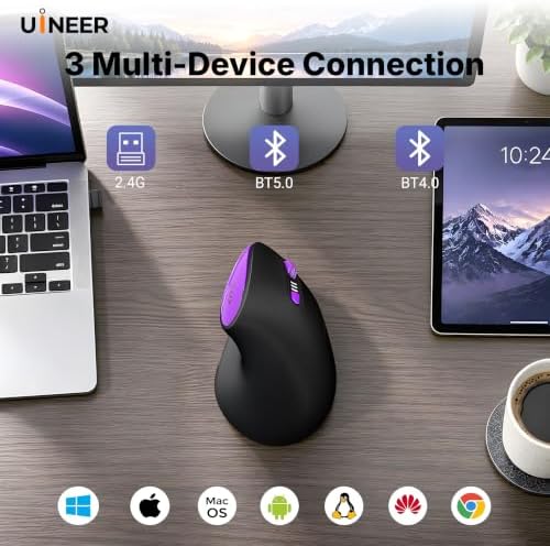 Uineer Ergonomic Vertical Mouse, 3200 DPI,Wireless Bluetooth / 2.4GHz