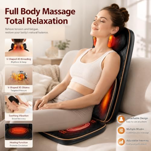 Shiatsu Neck and Back Massager with Heat, Full Back Massage Chair Pad