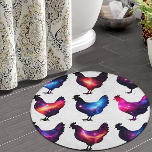 Women's Large Home Decor Mat, Soft Round Yoga Carpet, Non Slip Machine Washable Home Office Circle Rug Chicken Lover Gifts Funny Rooster Chickens