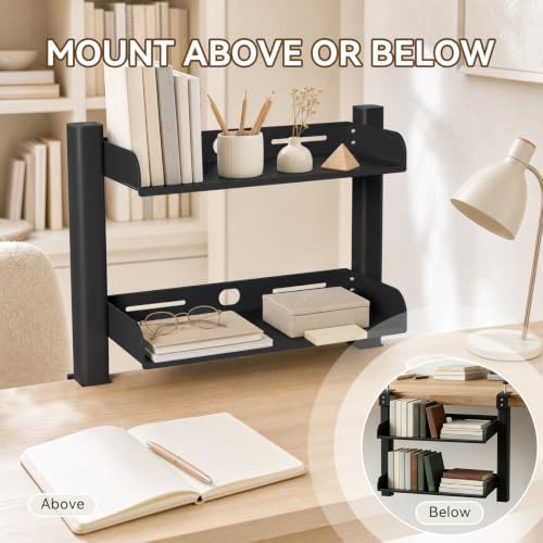 2-Tier Clamp On Desk Shelf, Under Desk Storage Basket, Desktop Organizer