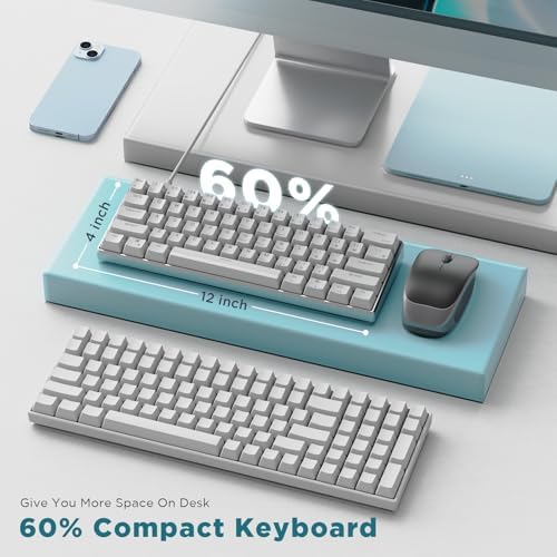 RK ROYAL KLUDGE RK61 Pro 60% Wired Gaming Keyboard, Hot Swappable Mechanical Keyboard with Aluminum Shell, Programmable RGB Backlit PC Game Keyboards 61 Keys, PBT Keycaps, Gateron Red Switch, White