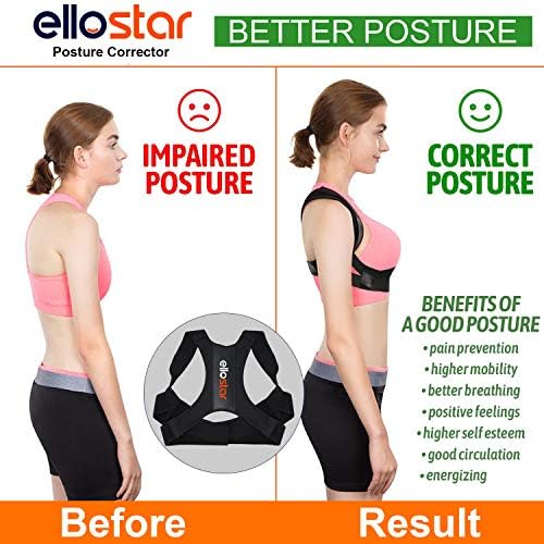 ellostar Back Brace Posture Corrector for Women and Men, Lumbar Shoulder and Back Straightener Posture Improvement Pain Relief (Large) Lower Chest 33 -39 Inch