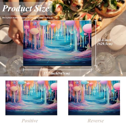 Shrahala Dreamy Colorful Path Set of 4 12 X 18 Inch Linen Placemats, A Whimsical Colorful Land Burlap Table Mat Washable Double Layered Heat Insulation for Indoor/Outdoor