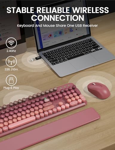 Wireless Keyboard and Mouse Combo, Cute Typewriter, Magnetic Wrist Rest