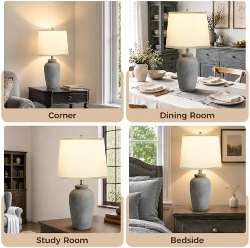 Textured Ceramic Table Lamp Touch Dimmable Bedside Lamp, Aged Gray