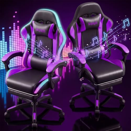 RGB Gaming Chair with Massage & Footrest, Built-in Speakers Chair