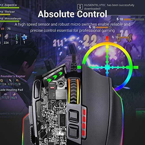 Redragon M801 Gaming Mouse, RGB PC Gaming Mouse MMO with 9 Programmable Buttons Macro Recording, 16000 DPI, Fire Button for Gaming Windows Computer - Wired, Black