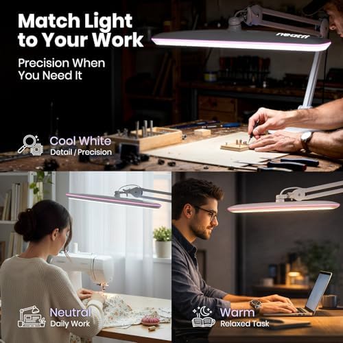 Neatfi LED Desk Lamp, 2200 Lumens, 23" Wide, Non-CCT (White, Pink Ring)