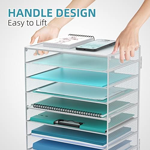9-Tier Paper Organizer for Desk, Letter Tray with Handles, White, 2 Pack