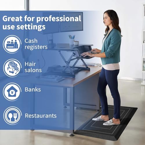 UKISS 9/10"" Extra Thick Cushioned Anti Fatigue Kitchen Mat, Waterproof High Density Foam Standing Desk Mat, Non-Slip Ergonomic Comfort Mat for Kitchen, Office,Workstation (Black, 20" X 32")