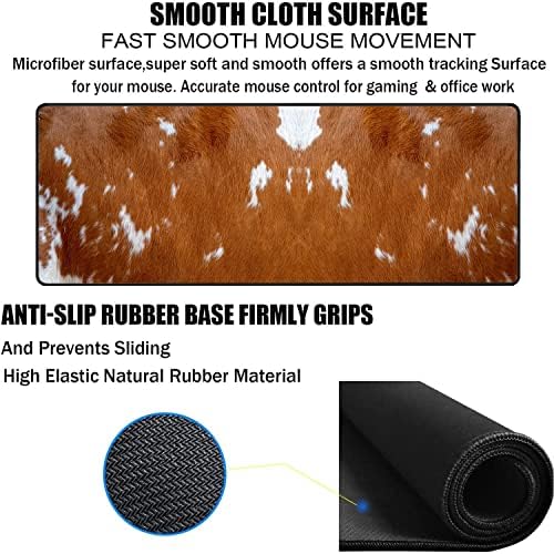 Large Gaming Mouse Pad, Keyboard Wrist Rest pad + Mouse Wrist pad + Coaster Set Extended Waterproof Non-Slip Table mat Suitable for Home Office Learning Games - Cowhide Leopard Brown Cow