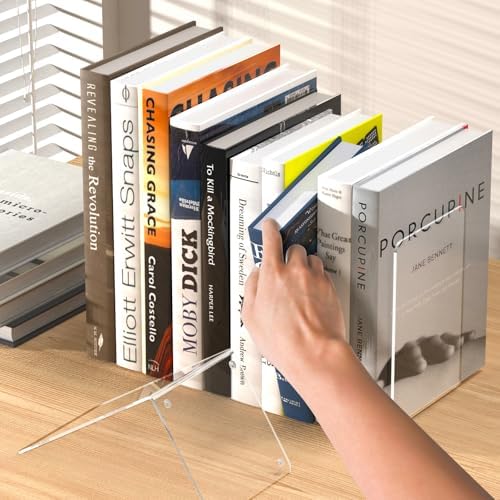 Acrylic Bookends 6 Pcs, Clear Book Ends for Shelves, Bookend Organizer