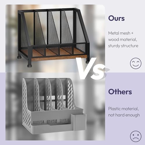 SWTYMIKI Desk Organizer - Paper Organizer, Mesh and Wood Desk Office Organizer, Office Organization and Binder Storage for Workspace, Home, School, Espresso