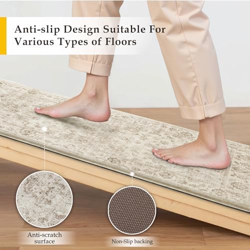 Anti Fatigue Beige Neutral Non-Slip Kitchen Mat 2 Piece