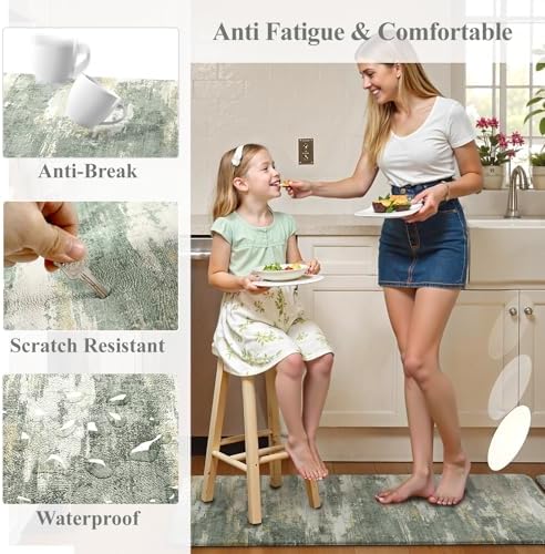 Collive Anti Fatigue Kitchen Mats, Grey/Green Kitchen Rugs Sets of 2