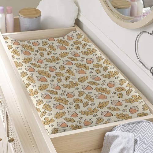 Cartoon Fall Leaves Pattern Baby Changing Pad Cover, Unisex Autumn Theme Nursery Diaper Changing Table Pad Mat Sheet for Boys Girls-16x32