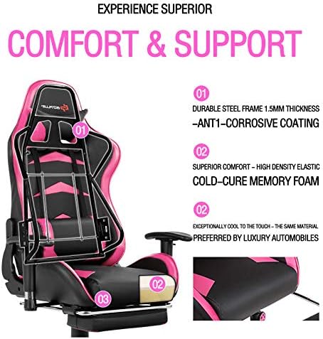 POWERSTONE Gaming Chair - Pink Ergonomic Gaming Chair with Footrest for Women Racing Esports Computer Chair High-Back Lumbar Massage Leather Recliner Rolling Swivel Chair (Pink)