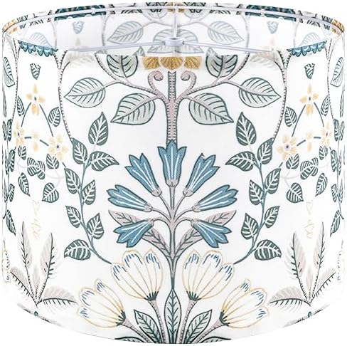 GO&SO Lamp Shades 1Pc,13" D x 10" H,Blue Green Floral Drum Lamp Shade