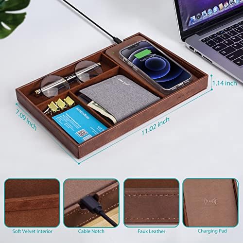 Valet Tray, Built in Wireless Charging Pad, Nightstand Organizer