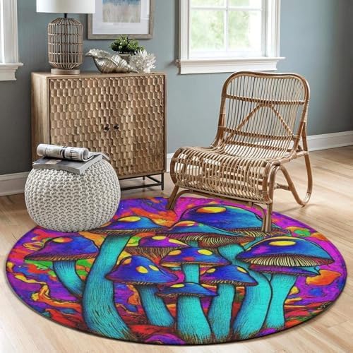 Highly Premium Quality Floor Mat, Office Chair Decor Mat, Room Sofa Yoga Soft Round Carpet Trippy Tie Dye Magic Mushrooms Art, 36inch