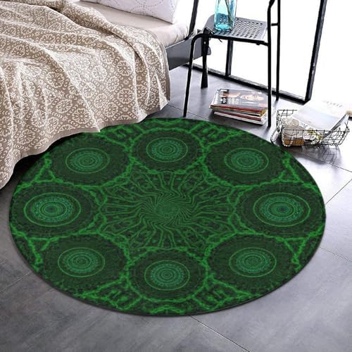 Large Home Decor Mat, Soft Round Yoga Carpet, Non Slip Machine Washable Home Office Circle Rug Tie Dye Indian Mandala Green, 24inch