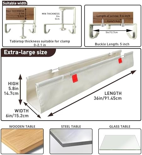 No Drill Under Desk Cable Management Tray, 36" Desk Cable Organizer
