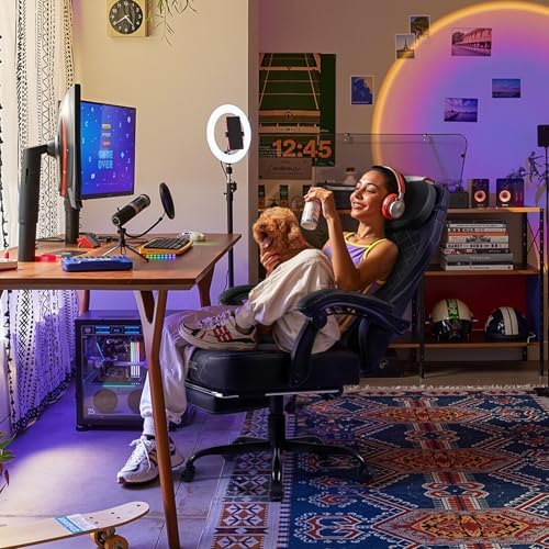 PUKAMI Gaming Chair with Footrest,Ergonomic Gamer Chair for Adults, Racing Style Reclining Computer Game Chair with Headrest and Lumbar Support (Black)